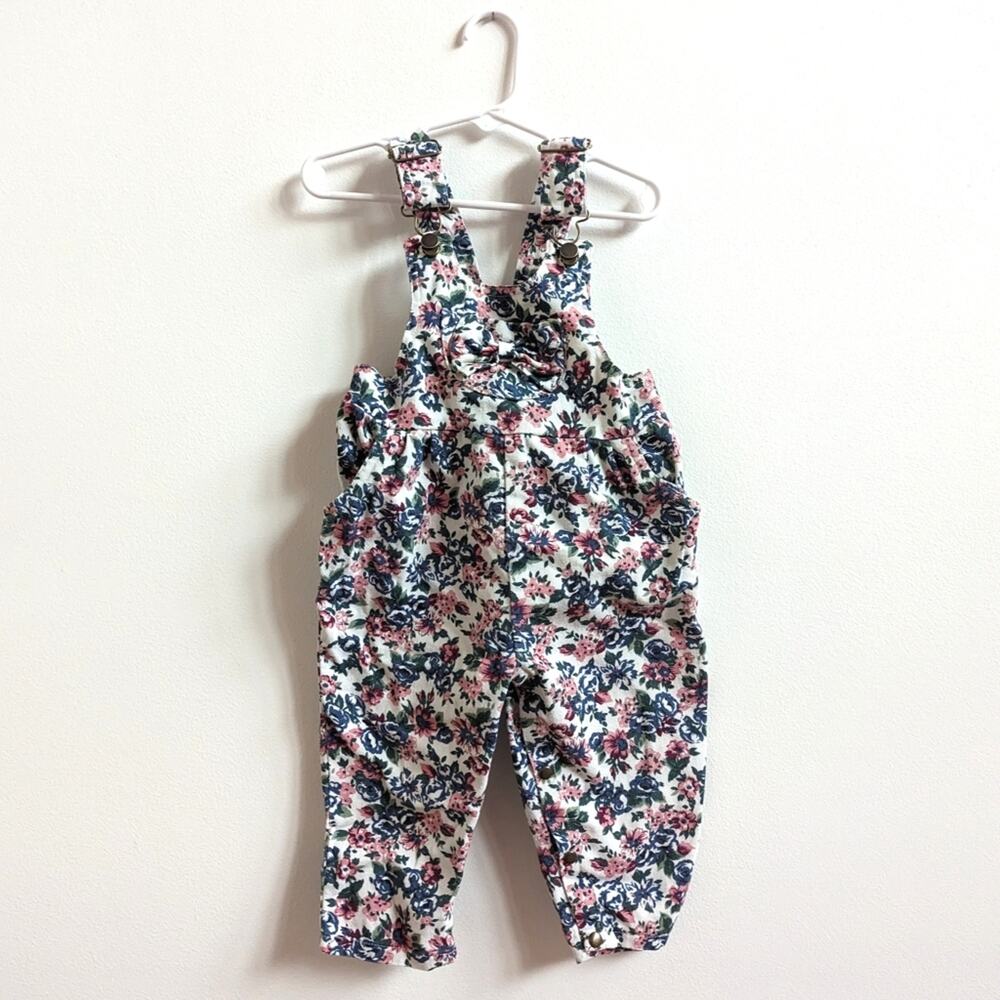 Vtg Baby Eagle Rock Overalls Girls Sz 24m 90s Floral Bow